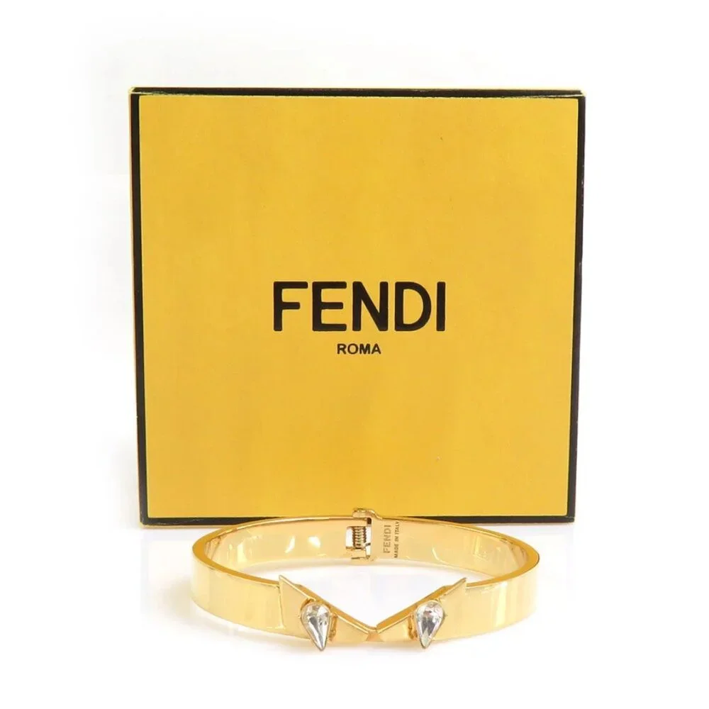 Auth FENDI Monster Eyes Bangle Bracelet Gold